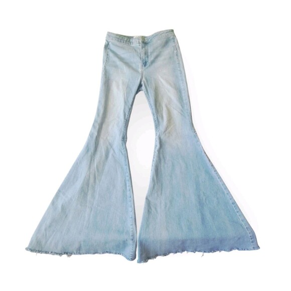 Free People Just Float On Flare Jeans Frayed Hem Stretch Bellbottom Sky Blue 27 - Picture 2 of 7